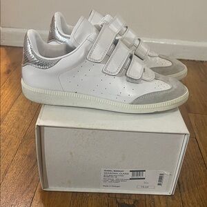 Isabel Marant White and Silver Velcro Sneakers